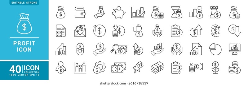 Collection of profit icons. Money, loan, cash, earnings. Vector design template EPS 10.