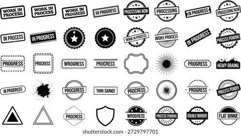 Collection of progress stamps and labels for business workflow