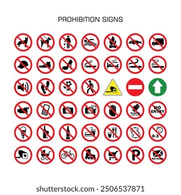 collection of Prohibition sign, a sign prohibiting behaviour likely to increase or cause danger, a type of sign used to try and prevent various activities in certain situations.