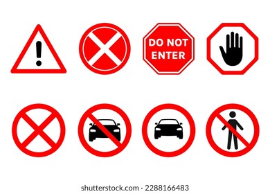 Collection of prohibition signs. Do not enter, Forbidden Icon set flat vector illustration