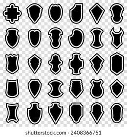 emblema de protección de la colección. Juego de ícono de escudo heráldico negro. Ilustración vectorial. Fondo transparente.