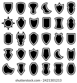 Collection protection emblem. Set of black heraldic shield icon. Vector illustration.