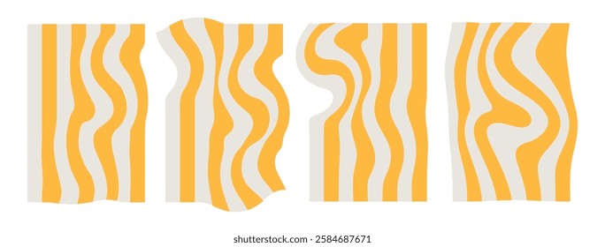 A collection of psychedelic wavy line patterns in a yellow of colors. Perfect for creating retro-inspired designs for posters, album covers, and merchandise