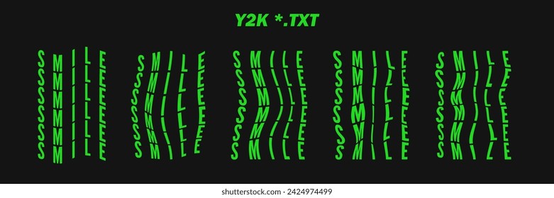 Sammlung psychedelisch geschriebene Wörter - SMILE. Psychedelische Retro-futuristische Set-Worte. Surreale geometrische Formen auf Wörtern, abstrakte Cyberpunk-Drahtgitter. Vektor-Elemente im trendigen psychedelischen Stil.