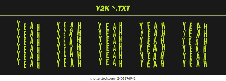 Collection psychedelic written words - YEAH. Psychedelic retro futuristic set words. Surreal geometric shapes on words, abstract cyberpunk wireframe. Vector elements in trendy psychedelic style.