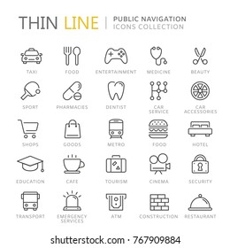 Collection of public navigation thin line icons