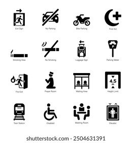 Collection of Public Signage Glyph Icons
