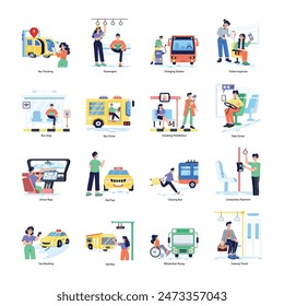 Colección de Ilustraciones Planas de Transporte Público 

