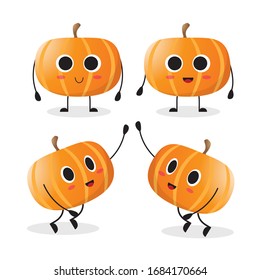 the collection of pumpkin in the different posing. vector illustration cute cartoon fruit character set on white background