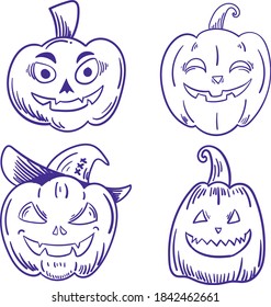 The collection of pumpkin doodle in flat vector style. illustration for content, banner, poster, greeting card.