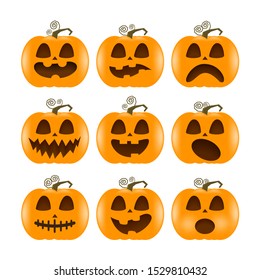 Collection pumpkin with happy halloween day isolated on white background. Vector illustration.