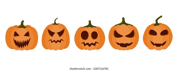 Calabaza de colección sobre un fondo blanco. Calabaza naranja con una sonrisa para tu diseño de Halloween. Ilustración vectorial.