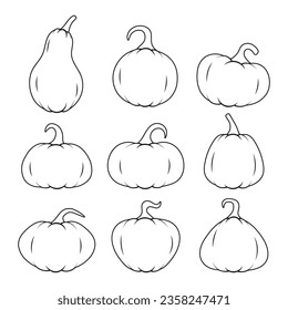 Colección de calabazas de diferentes formas. Silueta de calabaza