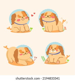 Collection of puppy character designs in flat color, vector, hand-drawn, and dog cartoon illustrations. Cartoon suitable for, poster, sublimation, shirt, postcard, printable, stationery ,kids product.