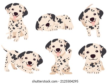 The collection of puppy dalmatian dog in many actions. Graphic resource about kawaii animal and pet for graphic, content, etc. 