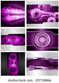 Collection purple Light Abstract Technology background set for computer graphic website internet and business. text box. Brochure. card. wave. diverse, different, divers, manifold, many, various 