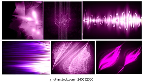 Collection purple Light Abstract Technology background set for computer graphic website internet and business. text box. Brochure. card. wave. diverse, different, divers, manifold, many, various,