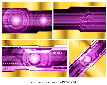 Collection purple Light Abstract Technology background set for computer graphic website internet and business. text box. Brochure. card. wave. diverse, different, divers, many, various. gold
