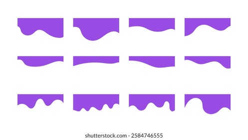 Collection of purple liquid-style shape borders in different wave patterns on white background. Useful for design elements and creative layouts