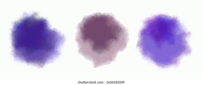 Collection of purple watercolor stains. Vector round decorative elements for packaging, banners, flyers, cards, logos