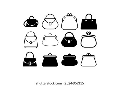 Coleção de Ícones de Bolsa e Bolsa. Design de ilustração vetorial.