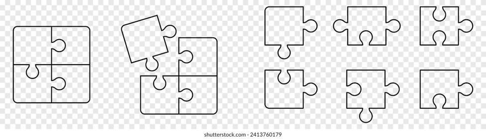Collection of puzzle pieces icons. Teamwork symbol. Vector illustration isolated on transparent background
