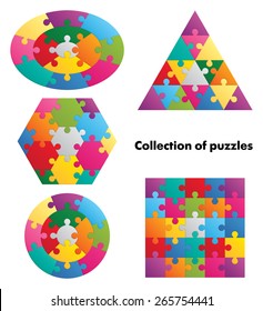 Collection of puzzles. 4 colorful figures.