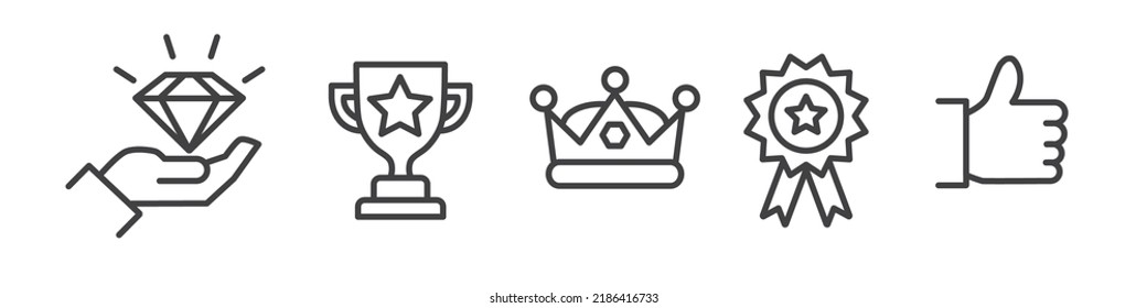 Collection of quality, award and Guarantee Vector Line Icons - Outline web icon set on white background - Editable Stroke