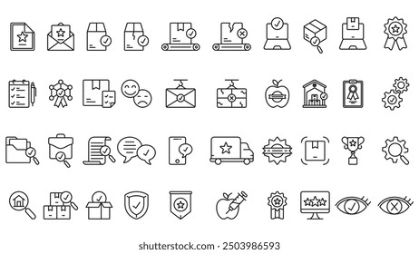 Collection of quality control icons with editable strokes in trendy style