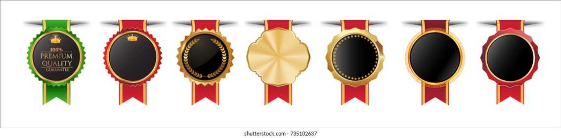 collection of quality  empty badges with gold border.elegant black , gold,green and red. Design elements labels, seals, banners, badges, scrolls,certificate and ornaments