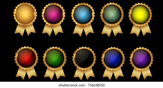 collection of quality empty badges with gold border.elegant black , gold,green and red. Design elements labels, seals, banners, badges, scrolls,certificate and ornaments