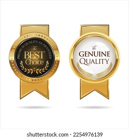 Collection of quality golden badges isolated on white background vector illustration 