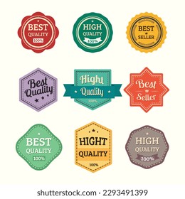 Collection of Quality labels and badges with text.