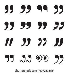Collection of quotation marks. Black quote symbols isolated on a white background. Vector illustration