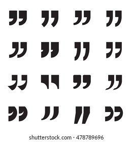 Collection of quotation marks, speech marks, quote sign icons. Black quote symbols isolated on a white background. Vector illustration