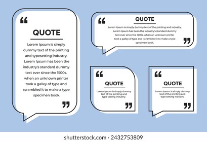 Collection of Quote box frames in different shapes, Speech box with quote marks, dialog box frame with vector illustration