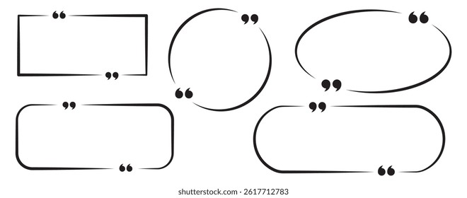 Collection of quote box frames and icons. Empty speech and quote bubbles of different forms. Textbox. Quote box frame set. Blank quote boxes for text. Quotation bubble. 