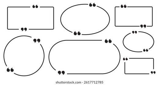 Collection of quote box frames and icons. Empty speech and quote bubbles of different forms. Textbox. Quote box frame set. Blank quote boxes for text. Quotation bubble. 