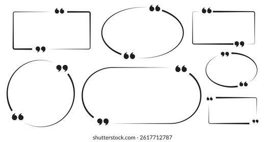 Collection of quote box frames and icons. Empty speech and quote bubbles of different forms. Textbox. Quote box frame set. Blank quote boxes for text. Quotation bubble. 
