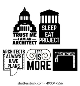 Collection of quote minimalistic typographical backgrounds about architecture. Set for architects. Template for card banner poster print for t-shirt.