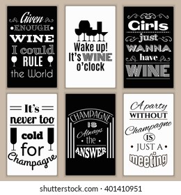 Collection of quote typographical background about champagne and wine. Template for business card, poster and banner