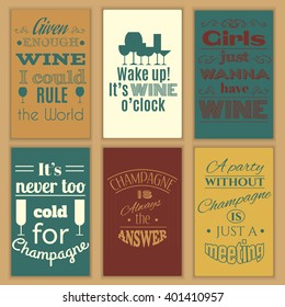 Collection of quote typographical background about champagne and wine. Template for business card, poster and banner