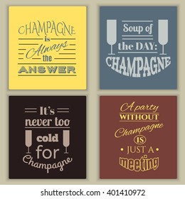 Collection of quote typographical background about champagne. Template for business card, poster and banner