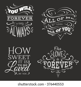 Collection of  quote typographical background with unique hand drawn elements. Vector template for cards posters and banners