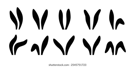 Collection of rabbit ears silhouette for happy Easter. Rabbit ears black icons set. Vector illustration