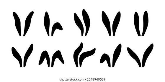 Collection of rabbit ears silhouette for happy Easter. Rabbit ears black icons set. Vector illustration