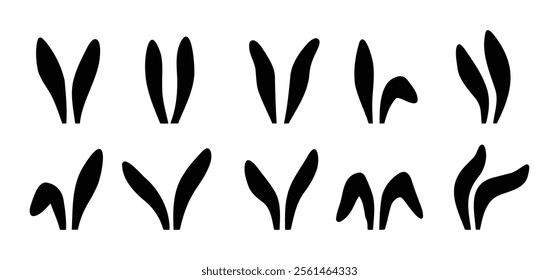 Collection of rabbit ears silhouette for happy Easter. Rabbit ears black icons set. Vector illustration