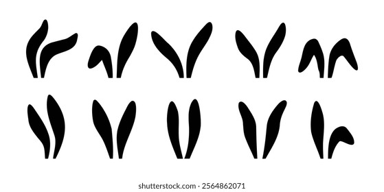 Collection of rabbit ears silhouette for happy Easter. Rabbit ears black icons set. Vector illustration