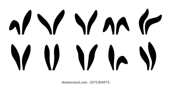 Collection of rabbit ears silhouette for happy Easter. Rabbit ears black icons set. Vector illustration