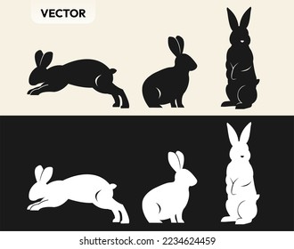 Collection rabbit set of running jumping rabbits bunnies illustrations chinese icon new year 2023 year of the rabbit chinese zodiac symbol vector editable holiday china celebration greeting festival